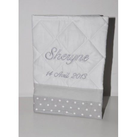 naissance Protège-carnet de santé gris pois personnalisé brodé